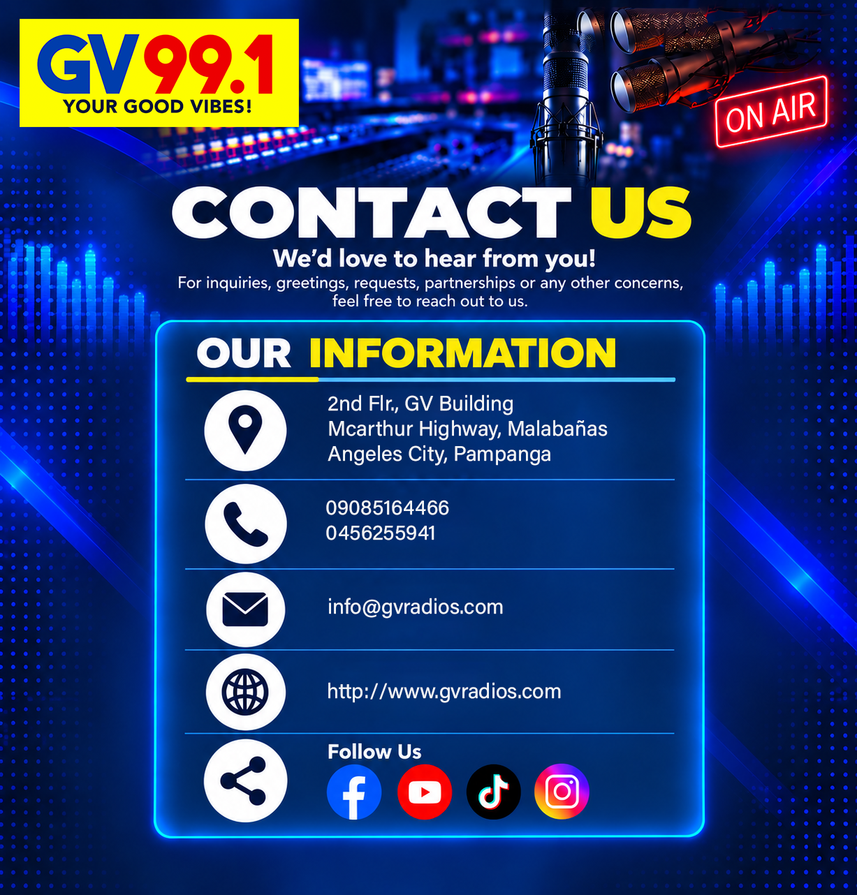 GV 99.1 FM Contact Us